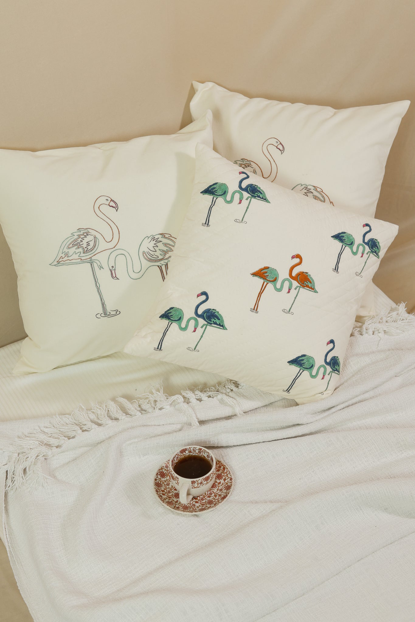 Flamingo Dream Embroidered Pillow