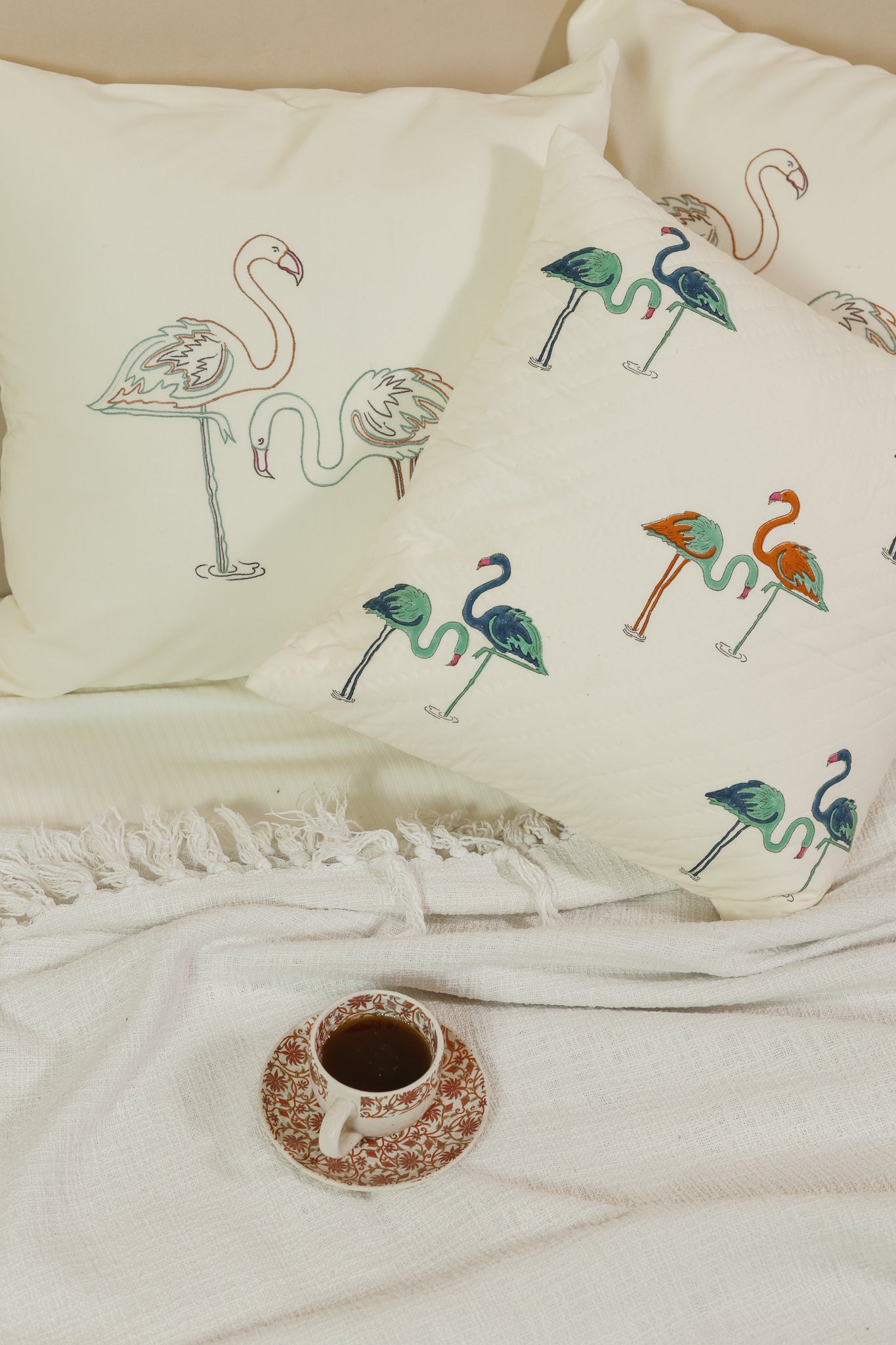 Flamingo Dream Hand Block-Print Pillow