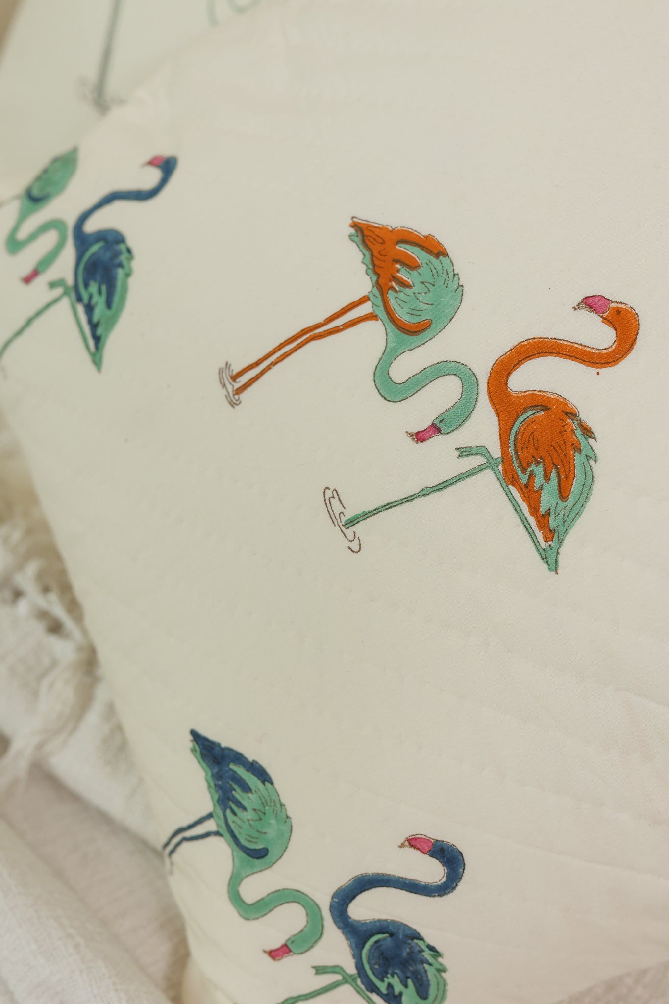 Flamingo Dream Hand Block-Print Pillow