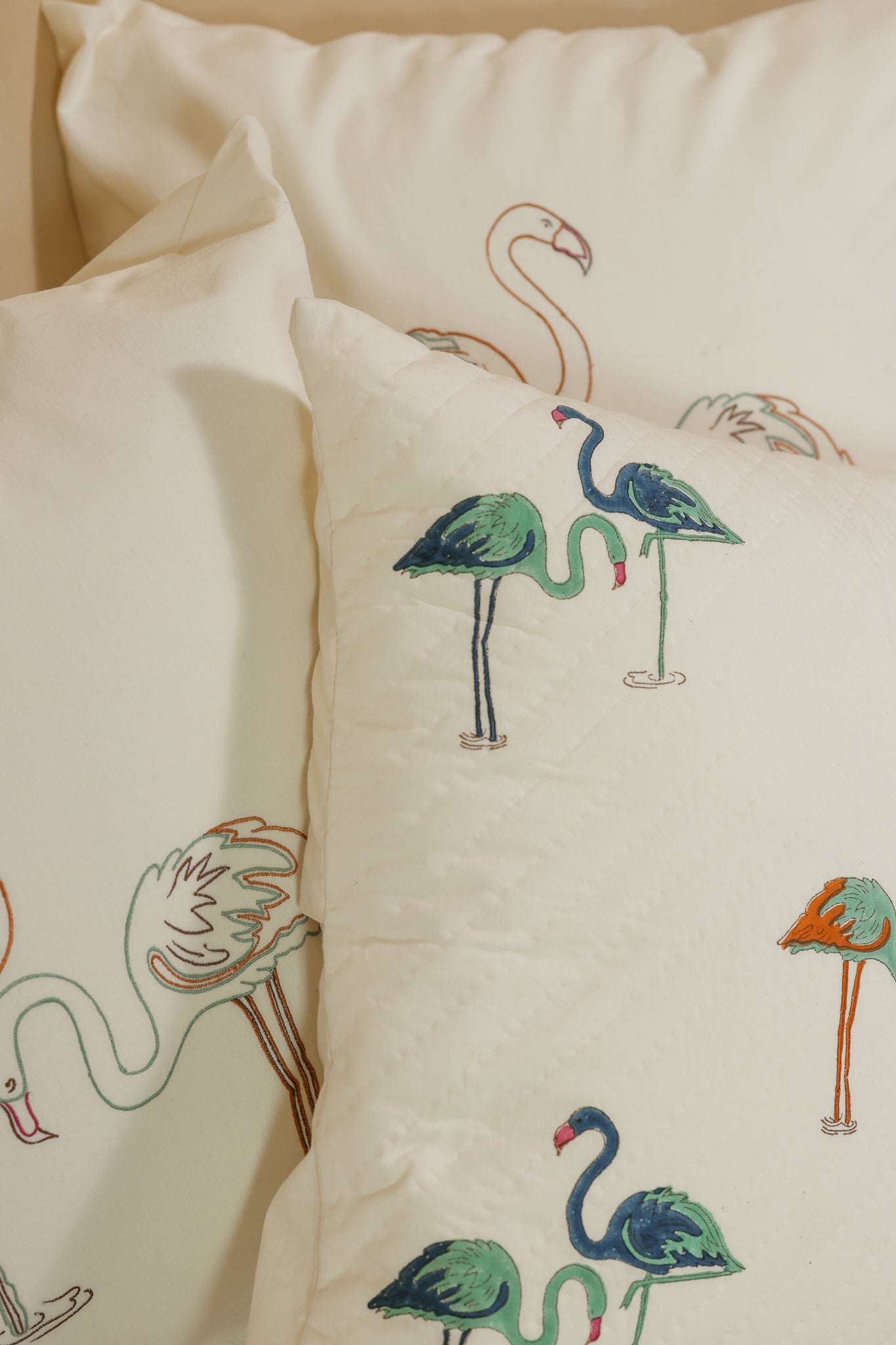 Flamingo Dream Hand Block-Print Pillow