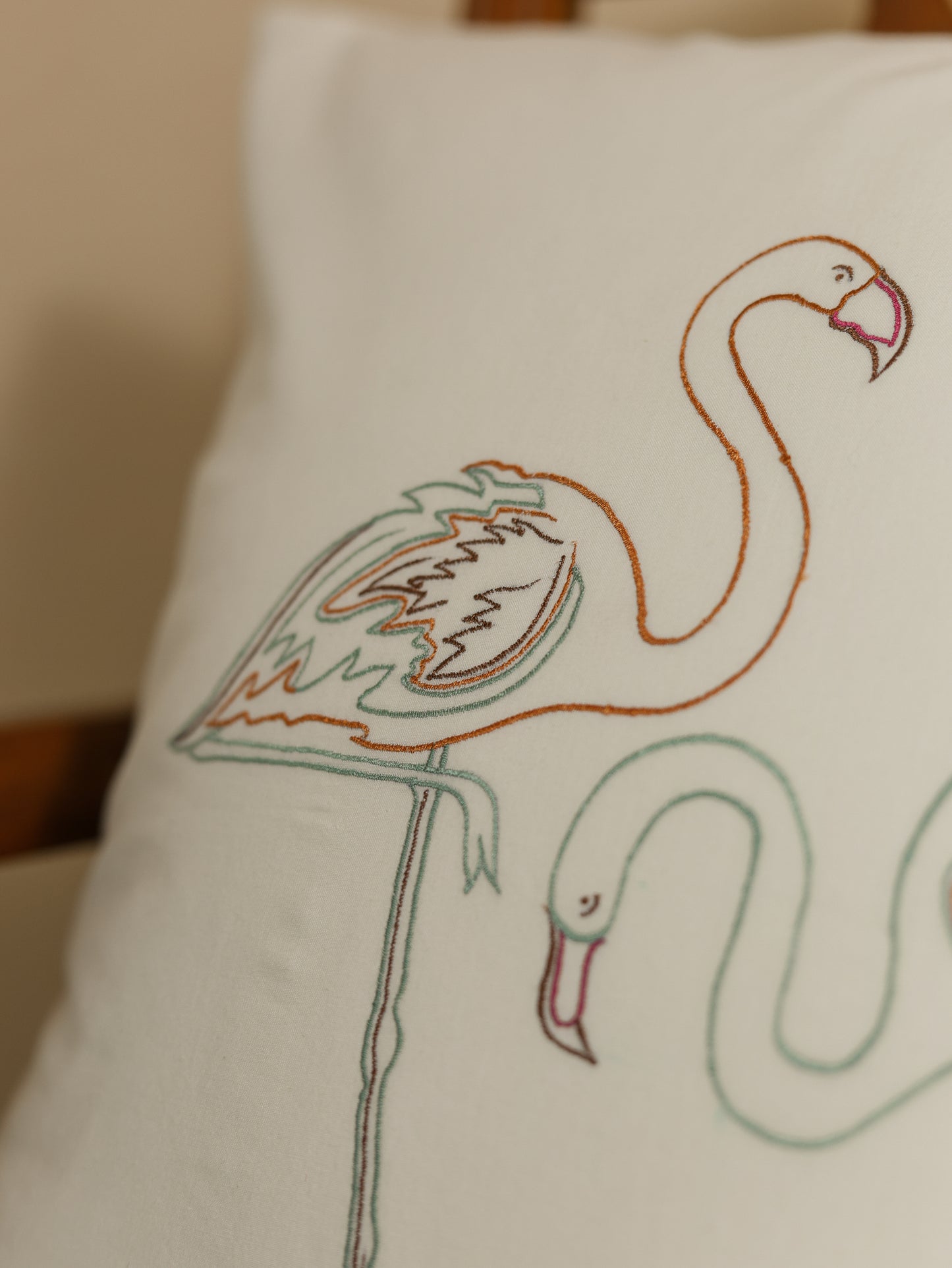 Flamingo Dream Embroidered Pillow