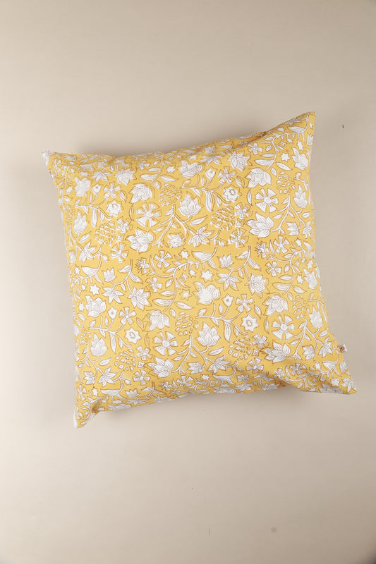 Yellow Blossom Hand Block Print Pillow