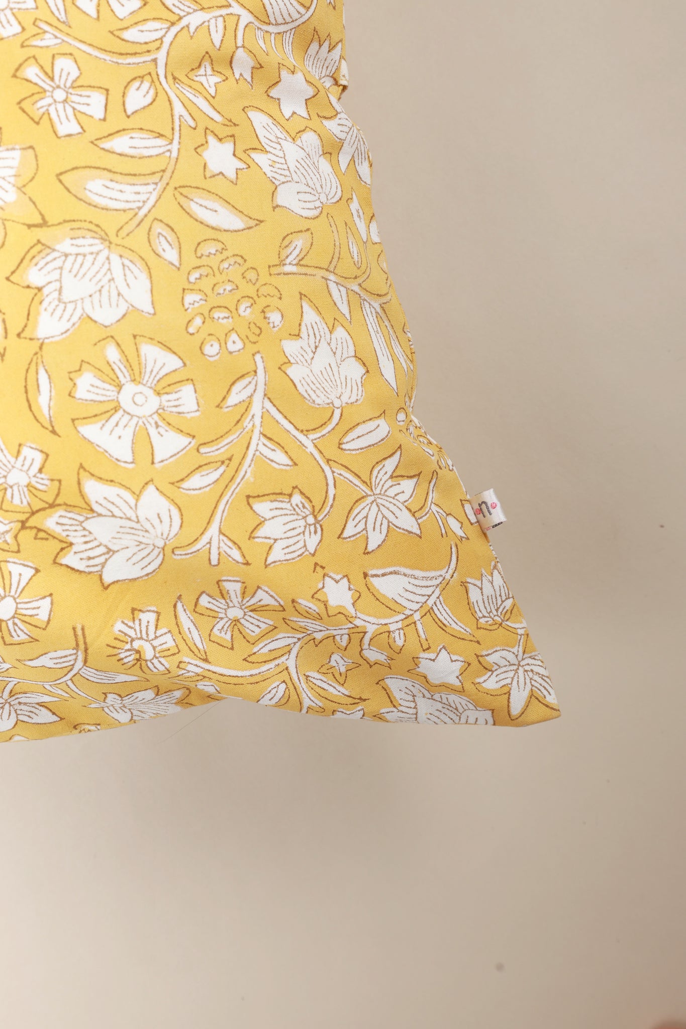 Yellow Blossom Hand Block Print Pillow