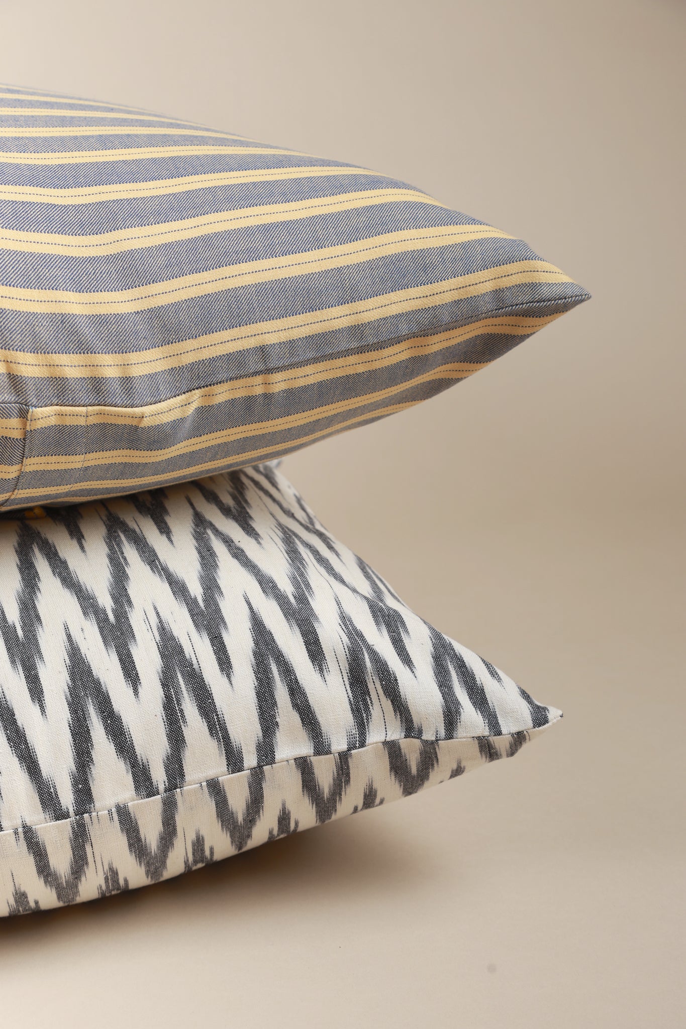 Monochrome Striped Handwoven Ikat Pillow