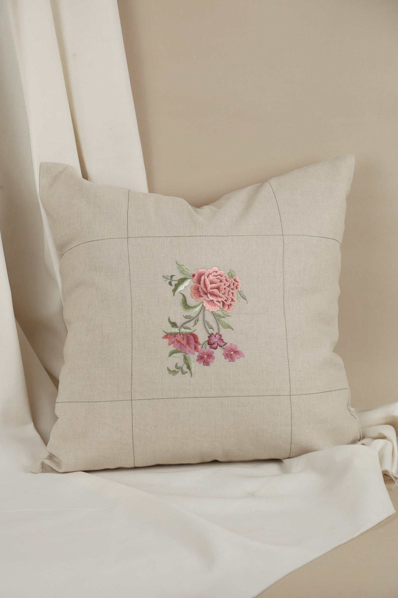 Earthy Floral Embroidered Pillow