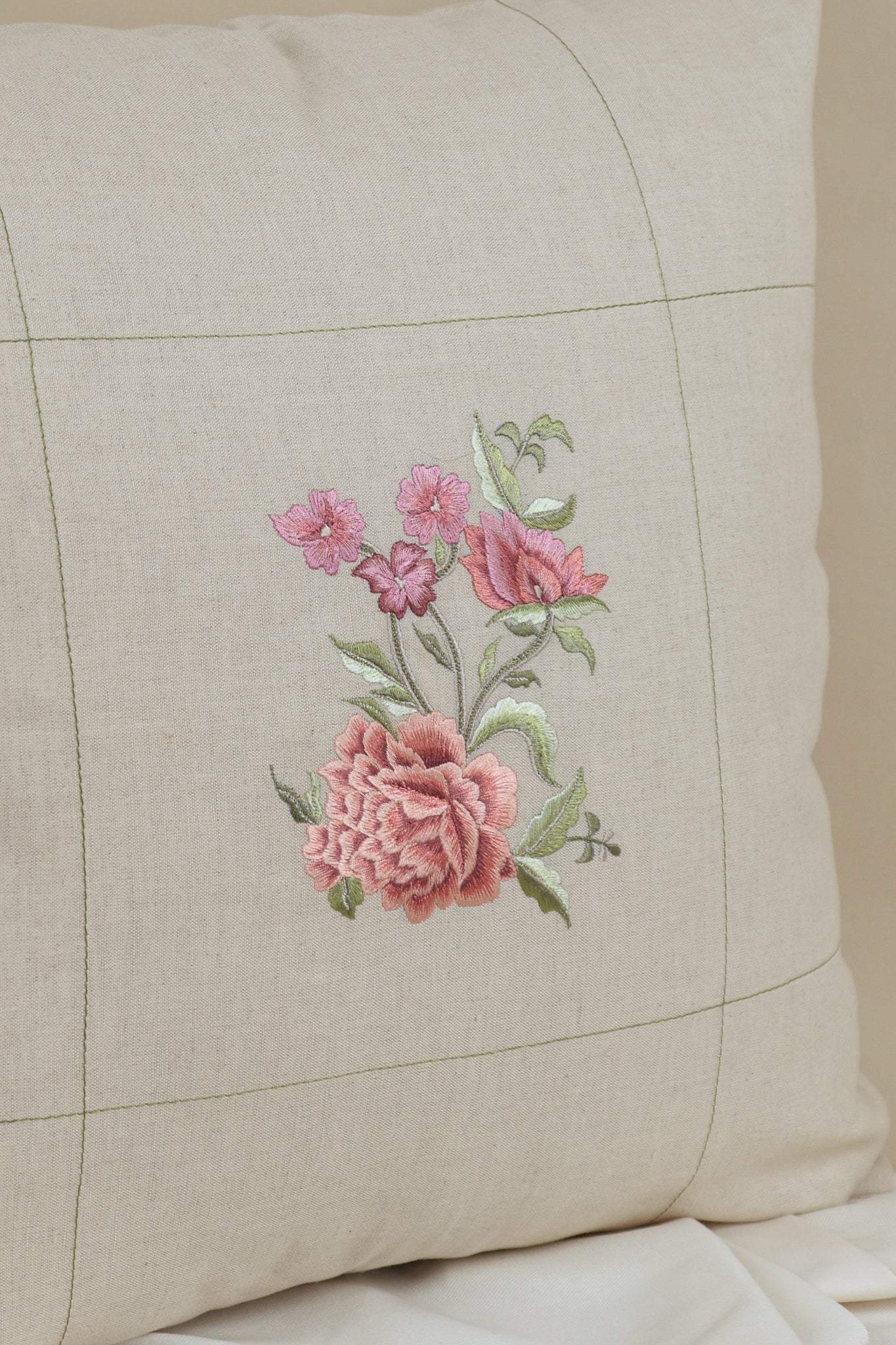 Earthy Floral Embroidered Pillow