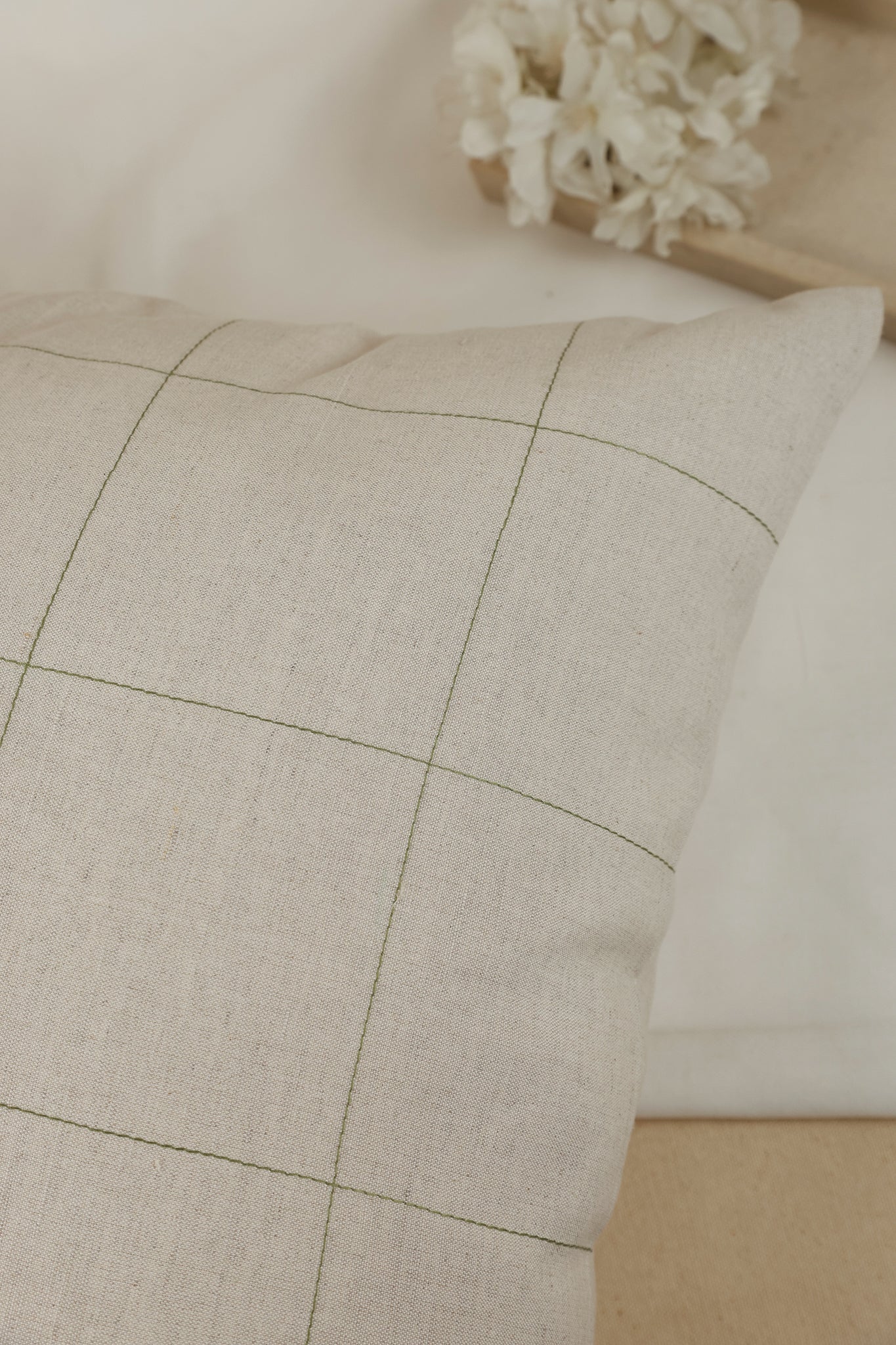 Beige and Green Chequered Pillow