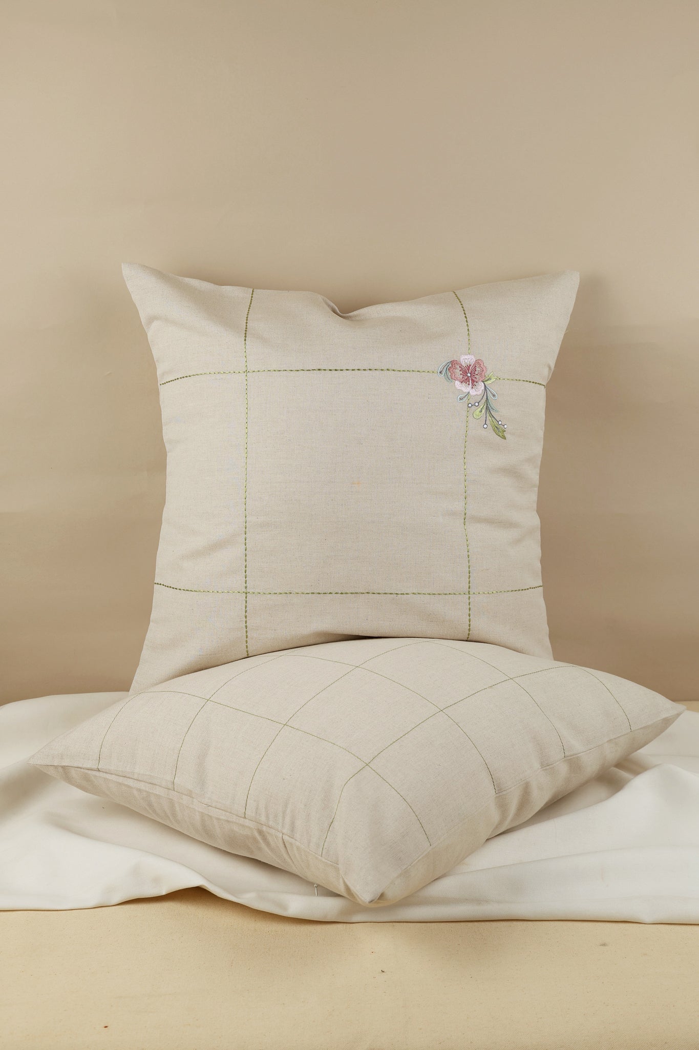 Beige Hues Embroidered Pillow