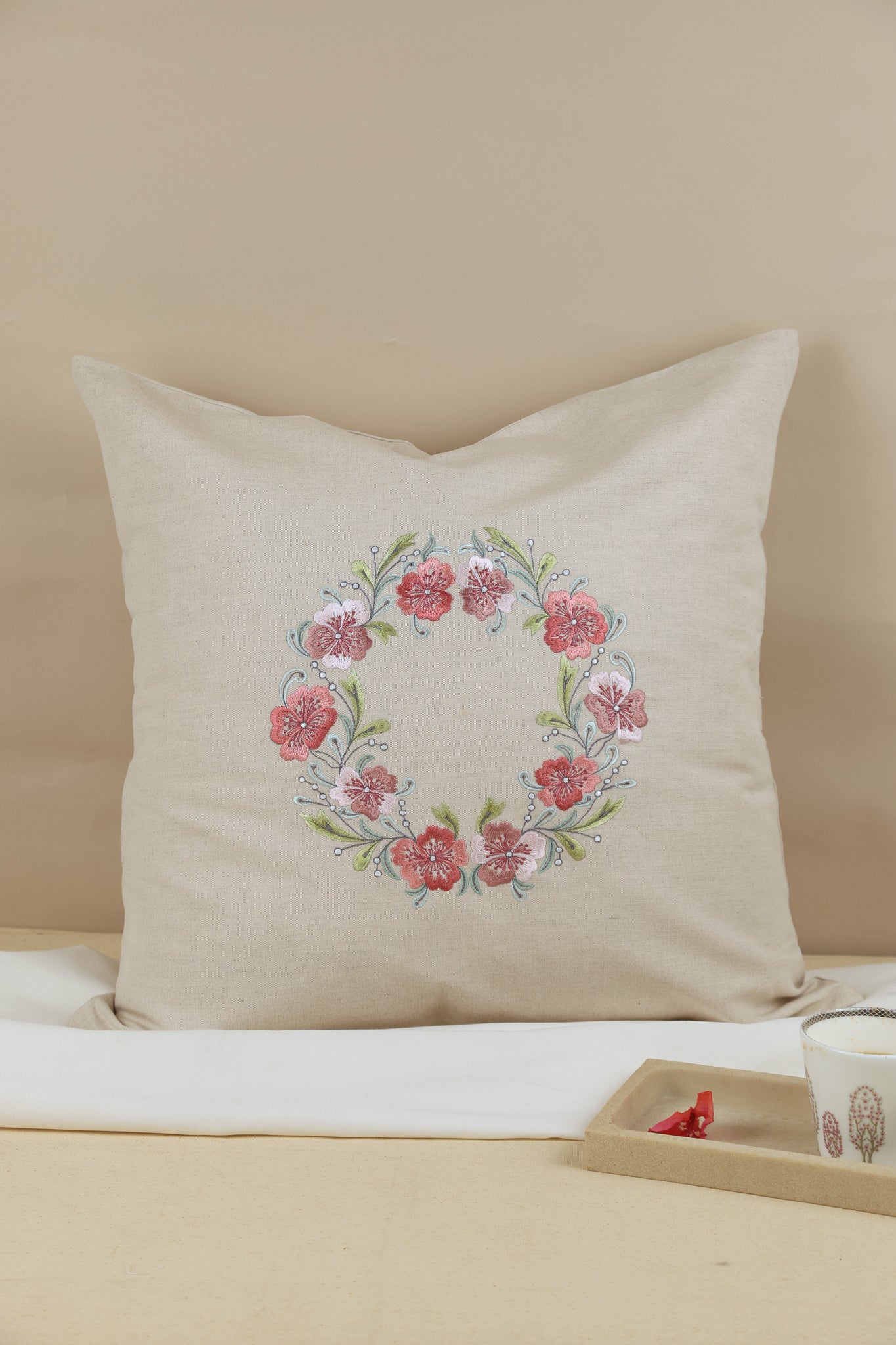 Wildflower Wreath Embroidered Pillow