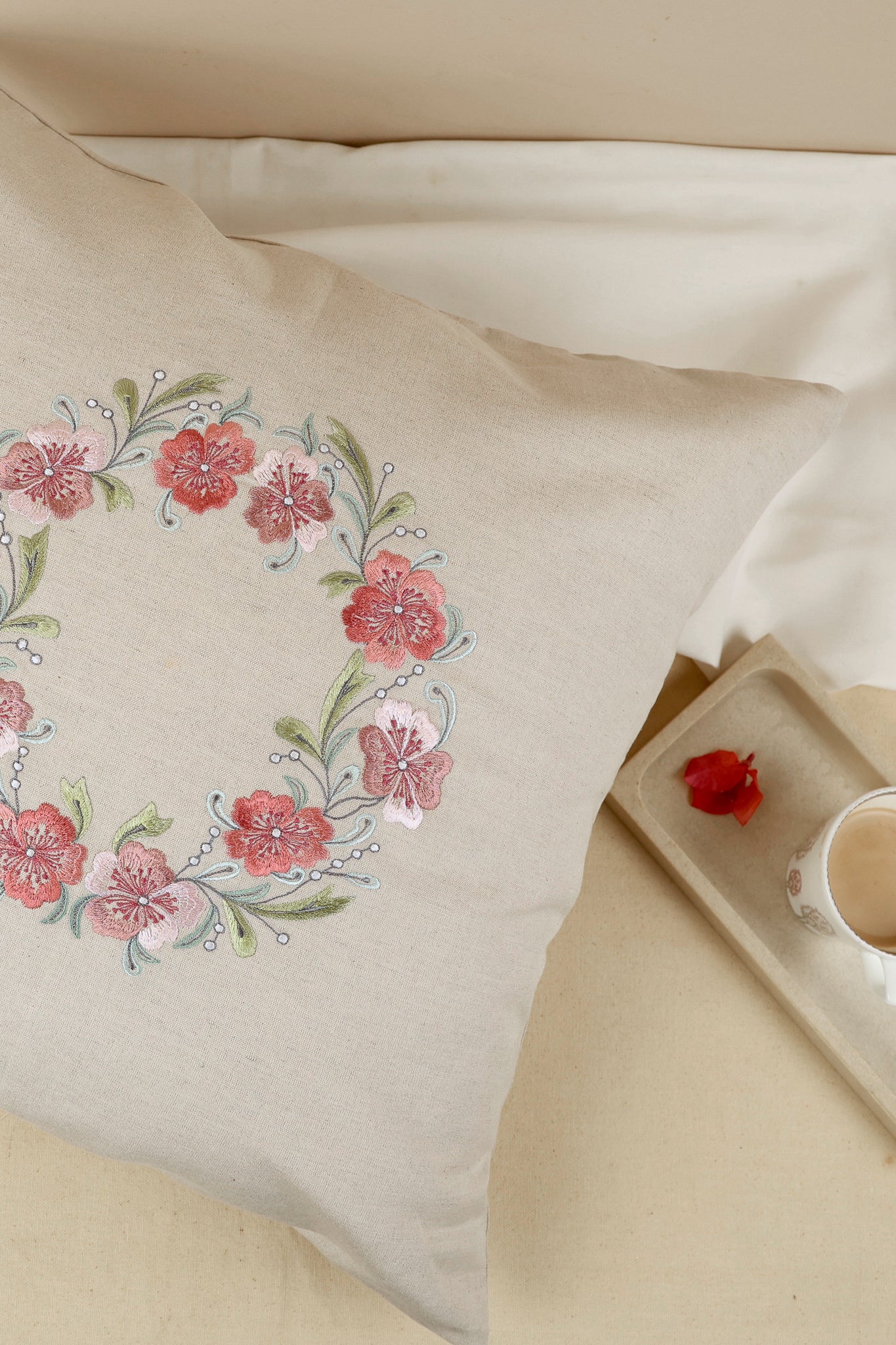 Wildflower Wreath Embroidered Pillow