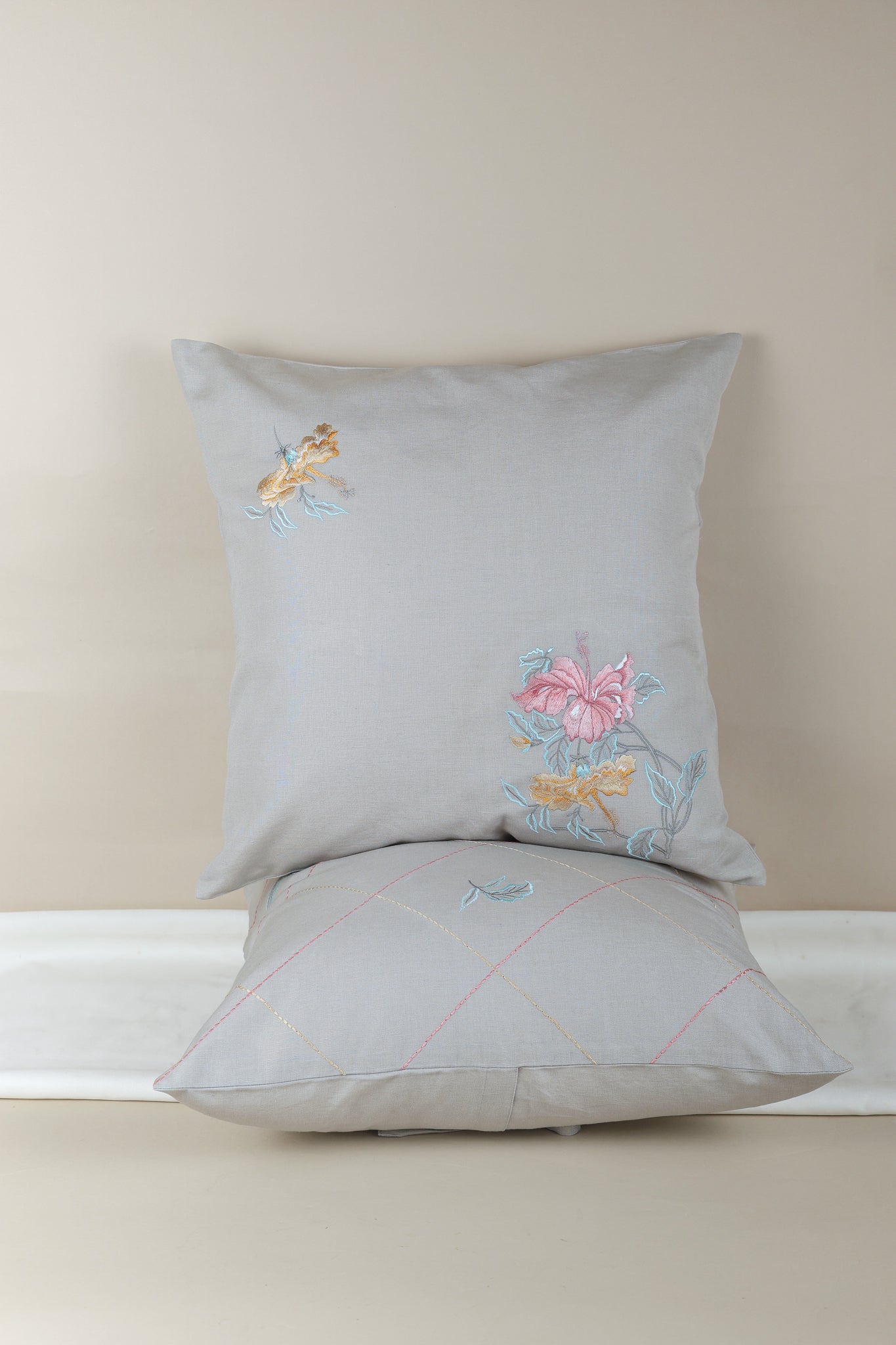 Hibiscus Bloom Embroidered Pillow