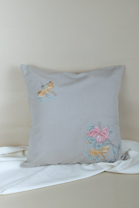 Hibiscus Bloom Embroidered Pillow