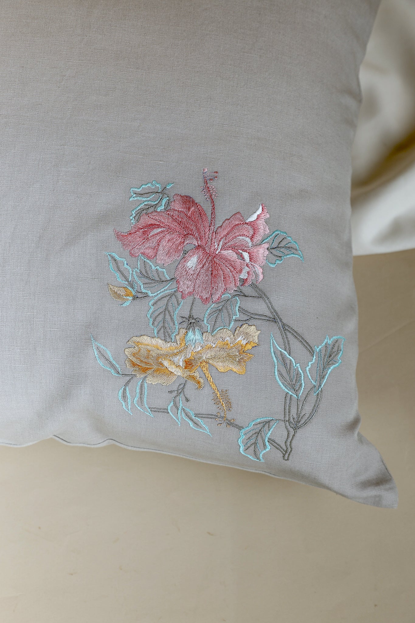 Hibiscus Bloom Embroidered Pillow