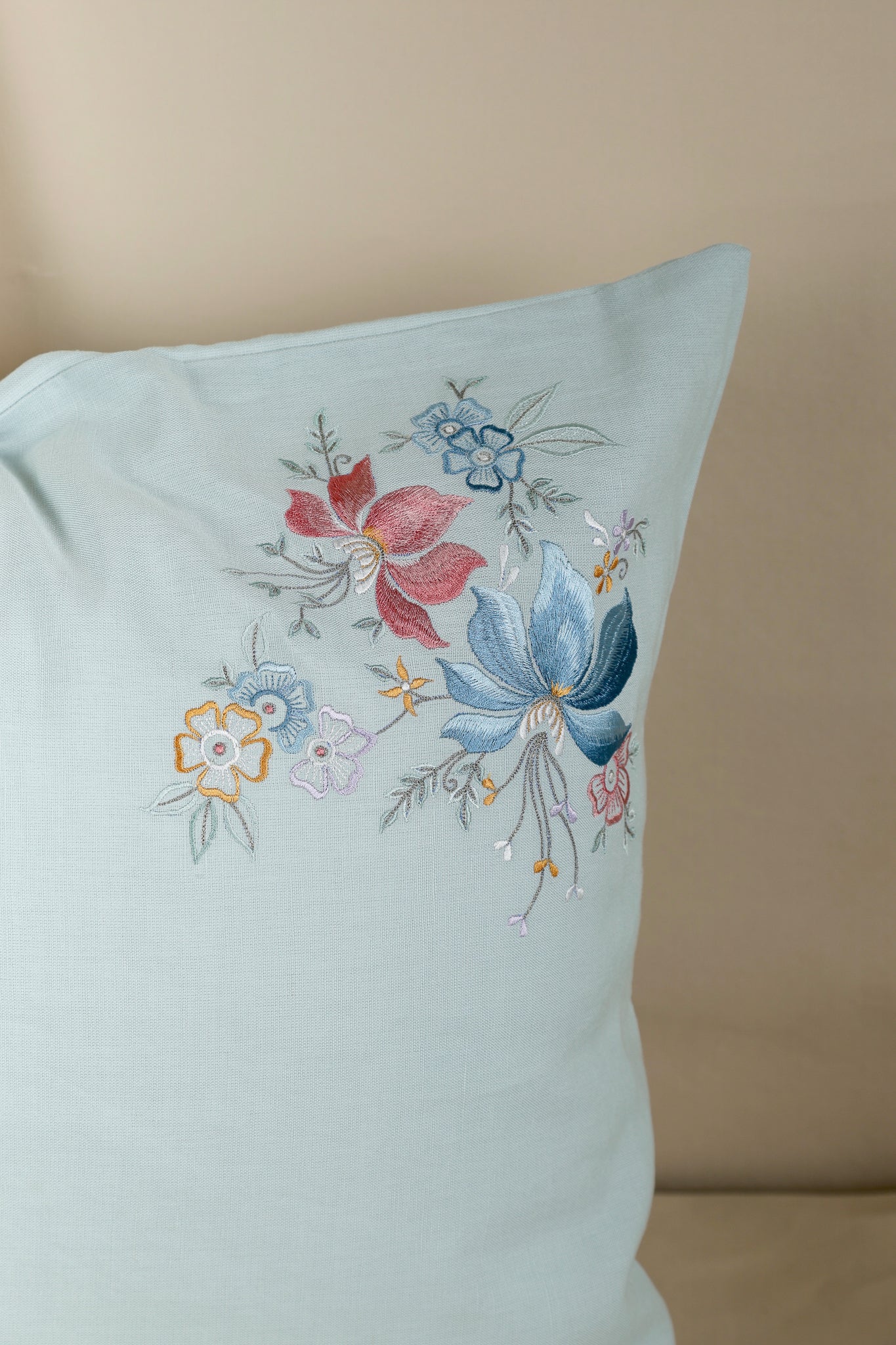 Pastel Bouquet Embroidered Pillow