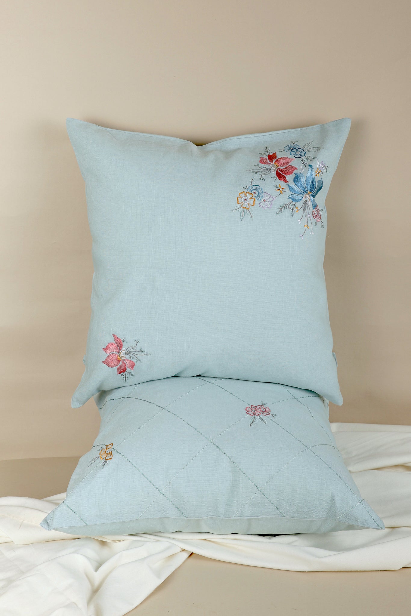 Blue Skies Embroidered Pillow