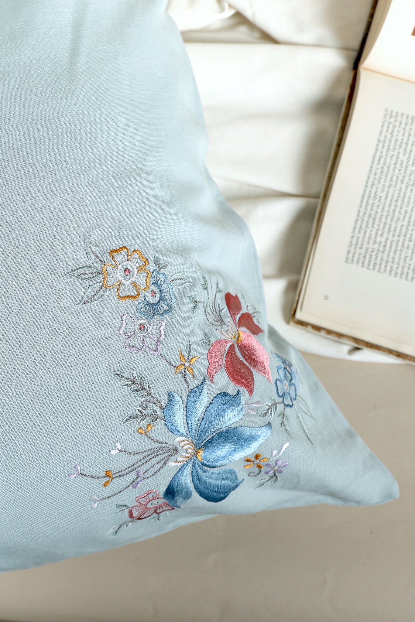 Pastel Bouquet Embroidered Pillow