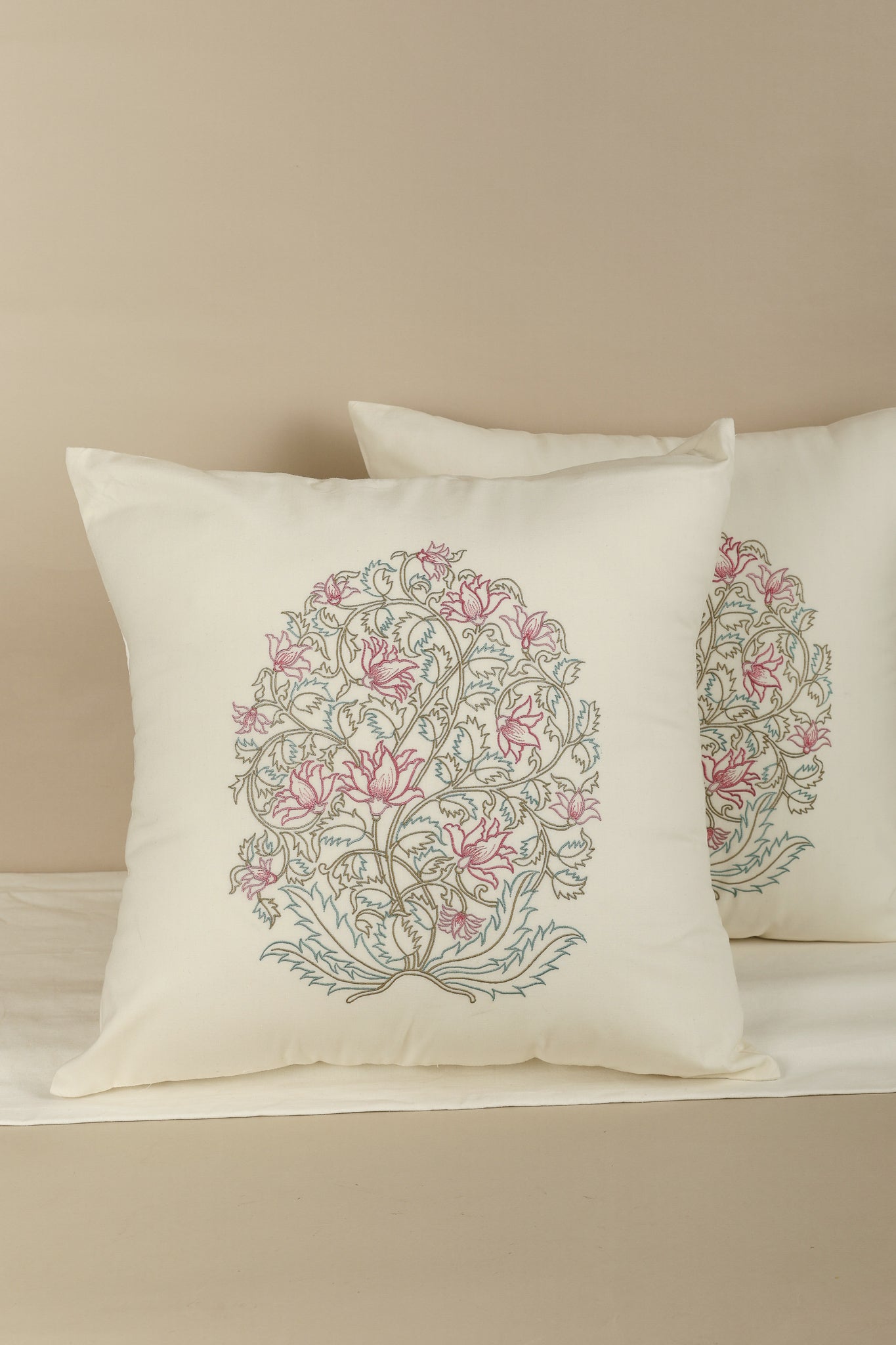 Pink Blossom Embroidered Pillow