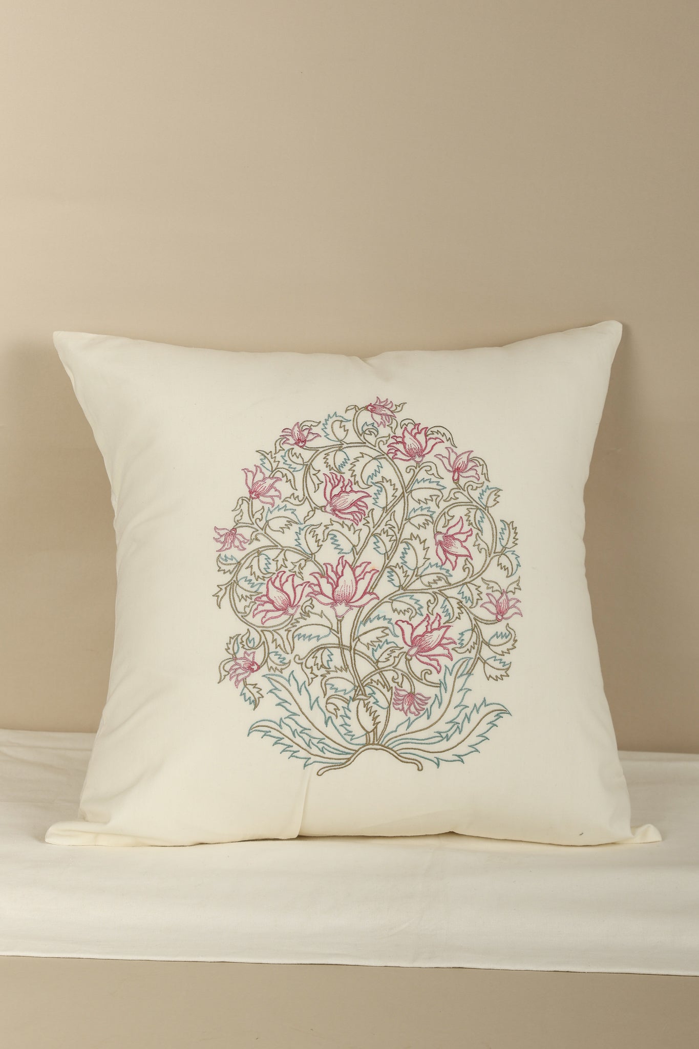 Pink Blossom Embroidered Pillow