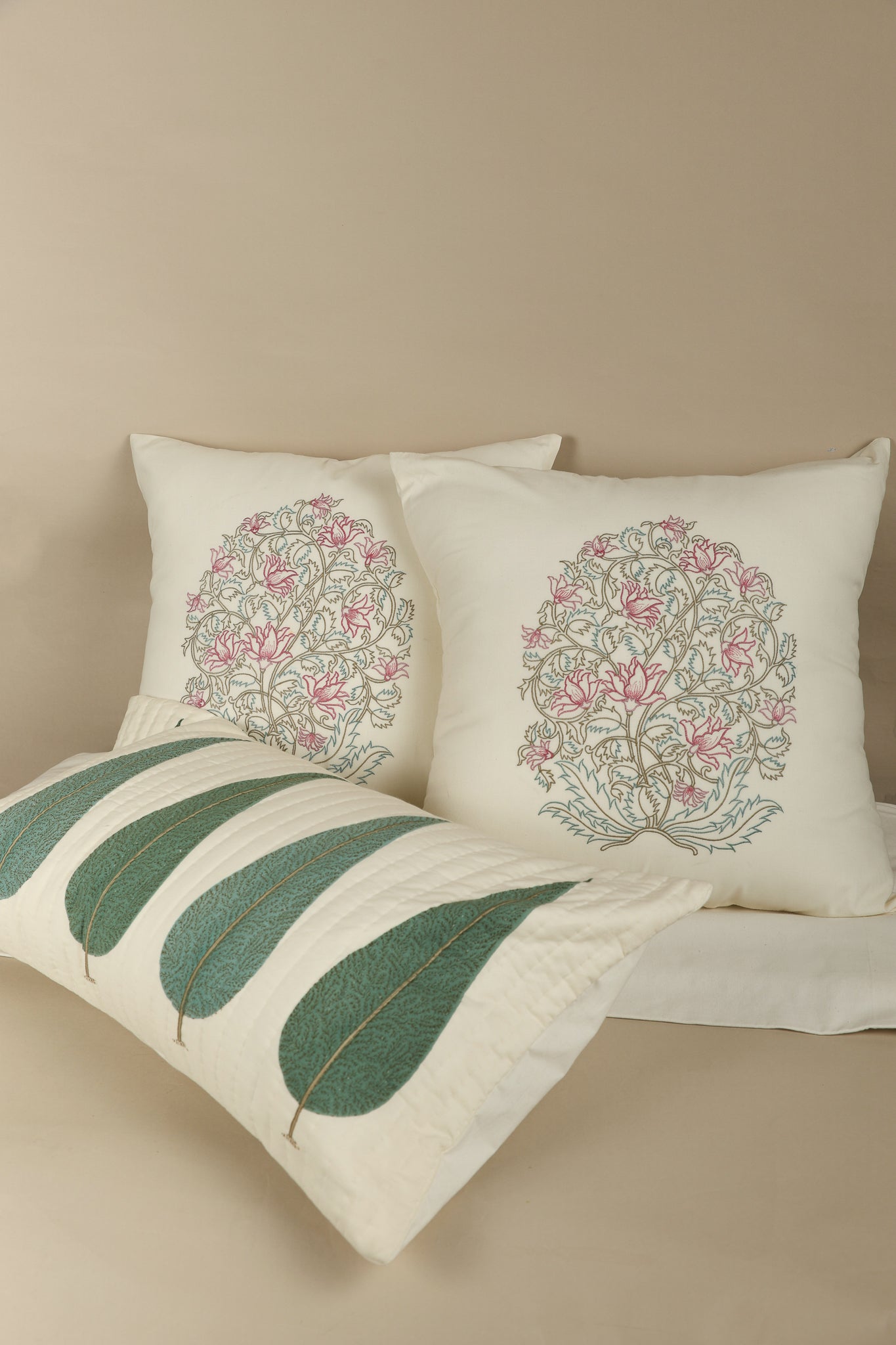 Pink Blossom Embroidered Pillow