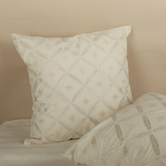 Ivory Whisper Embroidered Pillow