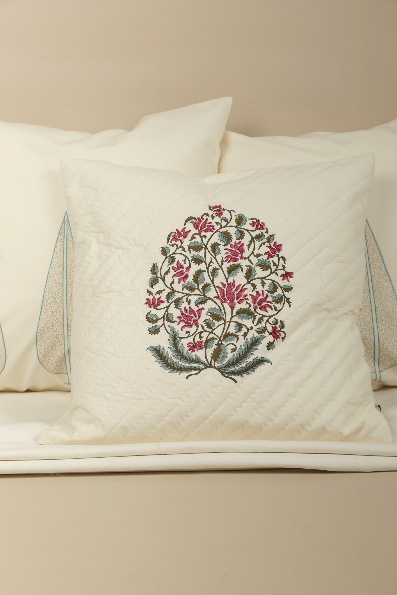 Pink Blossom Hand Block Print Pillow