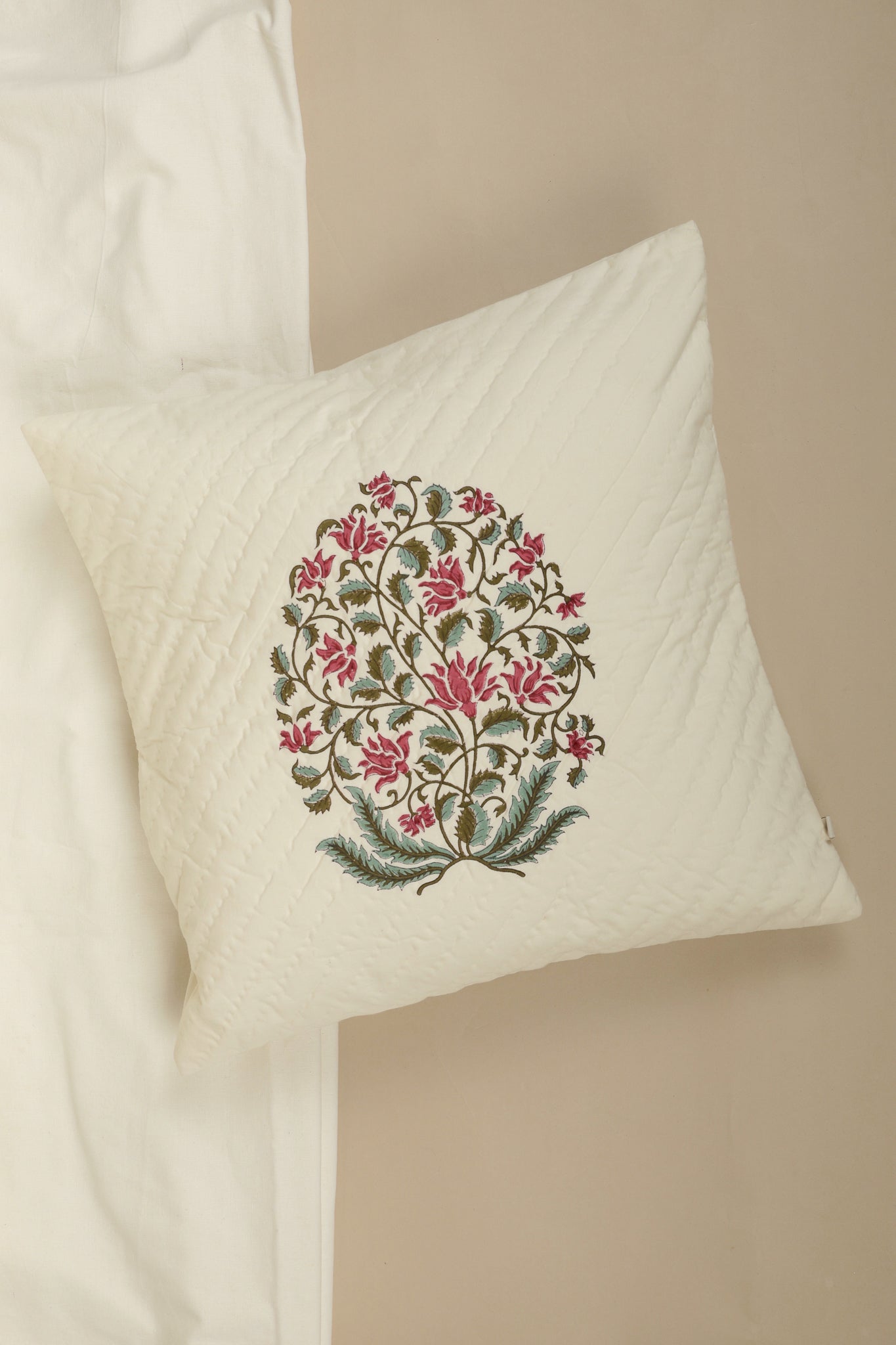 Pink Blossom Hand Block Print Pillow