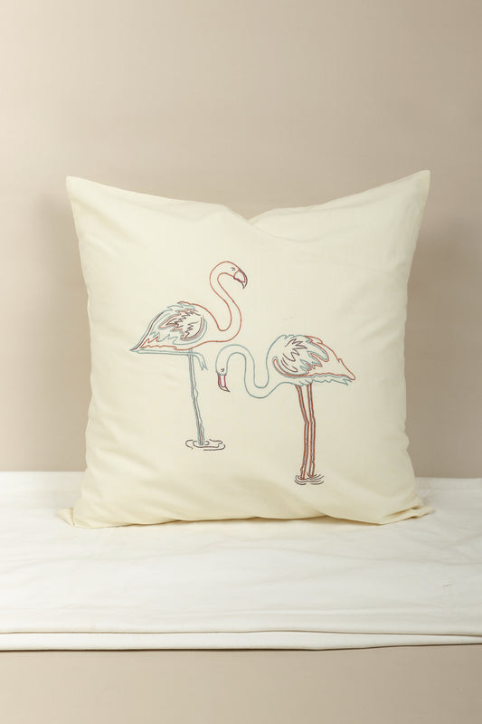 Coussin Brodé Flamant Rêve