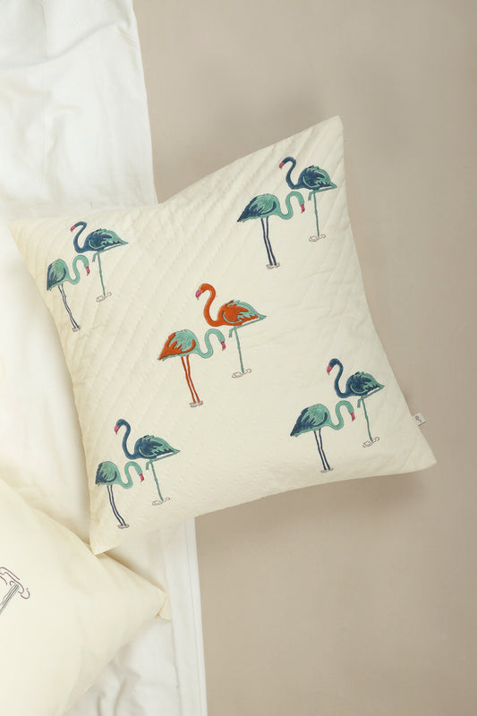 Flamingo Dream Hand Block-Print Pillow