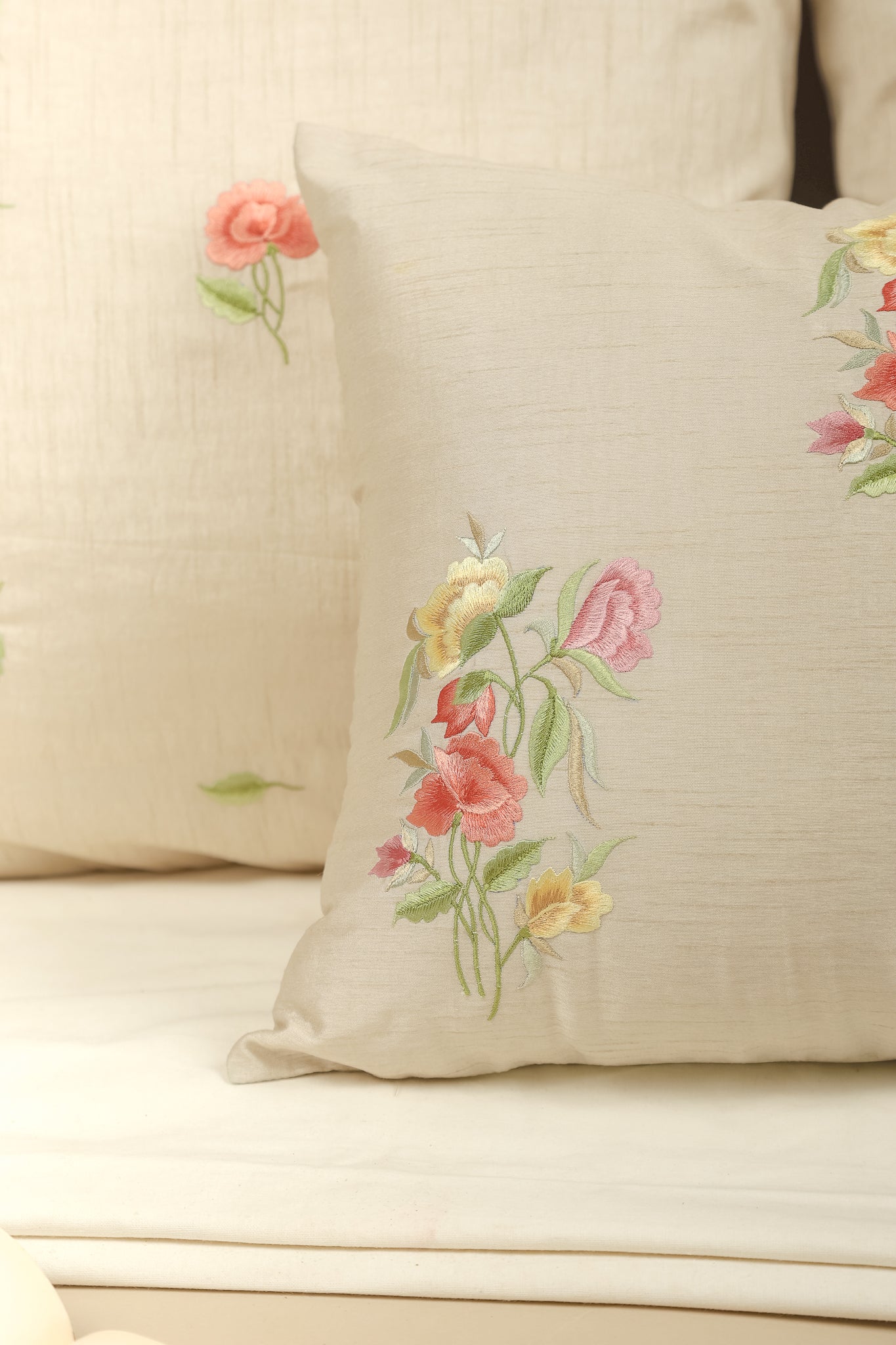 Champagne Garden Silk Lumbar Cushion