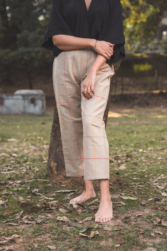 Beige Chequered Pants